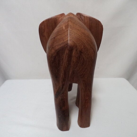 Elephant Wood Hand Carved Figurine Statue brown w/ Tusks Trunk 11" x 8.5" Decor - Picture 4 of 13